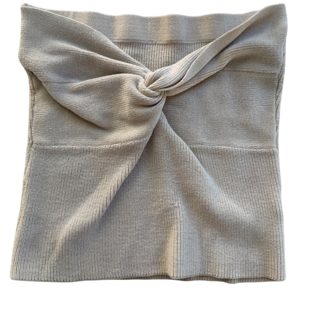 Tube Top Womens Small Beige Knit Twist Front Strapless Ribbed Bandeau Crop